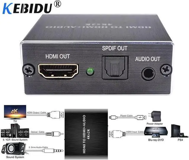 Alt view image 2 of 6 - 1Pcs HDMI Audio Extractor HDMI to HDMI with Optical TOSLINK SPDIF + 3.5mm Stereo Extractor Converter Audio Splitter Adapter