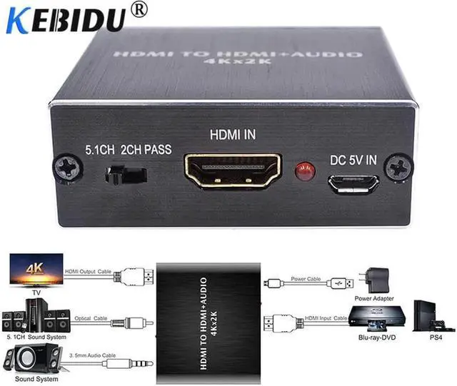 Alt view image 6 of 6 - 1Pcs HDMI Audio Extractor HDMI to HDMI with Optical TOSLINK SPDIF + 3.5mm Stereo Extractor Converter Audio Splitter Adapter