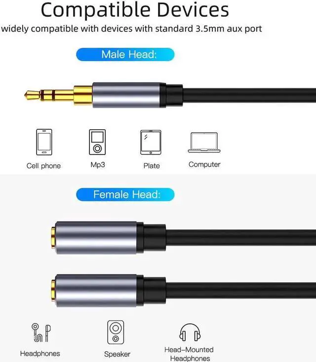 Alt view image 4 of 6 - 1Pcs Splitter Headphone Cable For Computer 3.5mm Female to 2 Male 3.5mm Audio Connector Male to Dual Female 3.5 AUX Audio Adapter