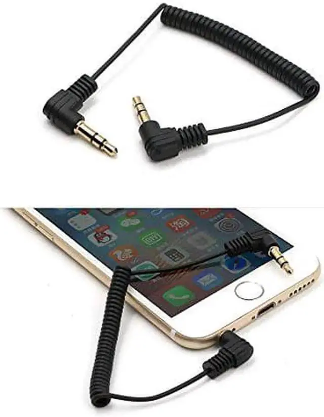 Alt view image 2 of 4 - 3.5mm Audio Cable, 2 Pack 30cm Mini Coiled 3.5mm Headphone Cable, 90 Degree 1/8" 3.5mm TRS Jack Male to Male Stereo Aux Audio (2pcs)