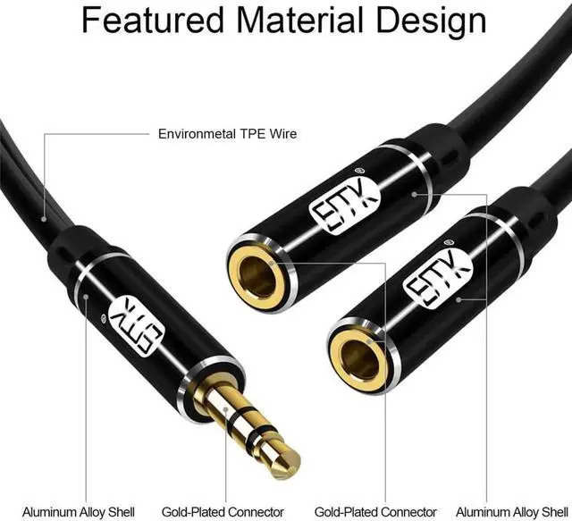 Alt view image 2 of 6 - 1Pcs EMK 3.5mm Aux splitter cable 1 male to 2 female audio cable Headphone Splitter audio extension cable Adapter 3.5 jack for MP3/4