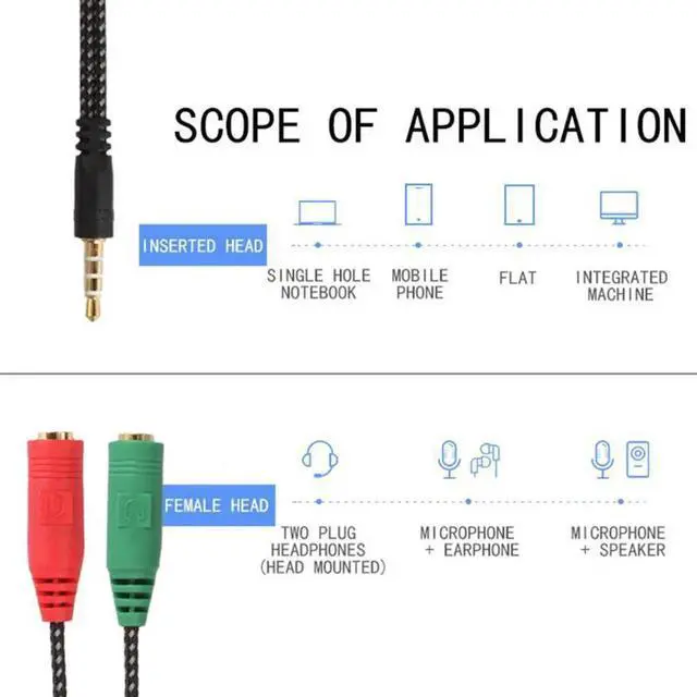 Main image of 1Pcs 2 In 1 Cable Adapter Splitter 3.5mm Audio Cable Earphone Headset To 2 Female Jack Headphone Mic Audio Cable for Computer