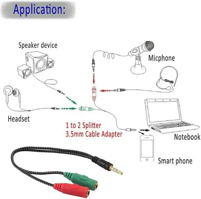 Alt view image 6 of 6 - 1Pcs Cable Adapter 2 In 1 Splitter 4 Pole 3.5mm Audio Earphone Headset to 2 Female Jack Headphone Mic Audio Cable 3 pole for Laptops
