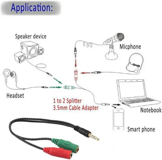 Alt view image 5 of 6 - 1Pcs Cable Adapter 2 In 1 Dispenser 4 Pole Audio Headphones From 3.5mm To 2 Female Jack Headphones Microphone Audio Cable for PC