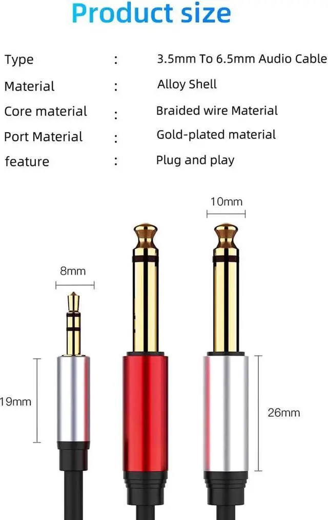 Alt view image 4 of 6 - 1Pcs 3.5mm to Dual 6.5mm Adapter Jack Audio Cable 3.5 Jack Splitter Audio Cord For Mixer Amplifier Speaker 3.5 to 6.5 AUX Adapter