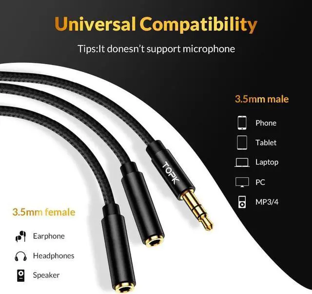 Alt view image 5 of 6 - 1Pcs TOPK Aux Cable 3.5mm Jack Audio Extension Cable for Xiaomi 3.5mm Splitter headphone Adapter Cable for headphones Huawei p20 pro