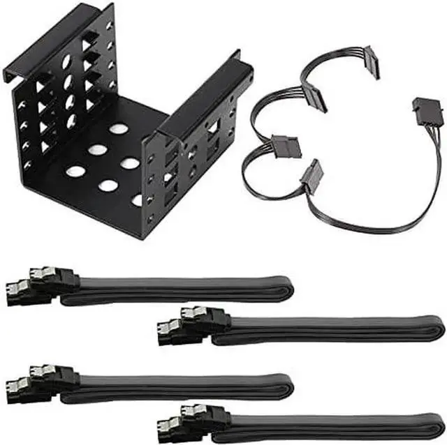 Main image of 4-Bay 2.5 Inch to 3.5 Inch Hard Drive Caddy Internal Mounting Adapter Bracket Floppy Drive Aluminum Alloy Mobile Holder (Black w SATA Cable)