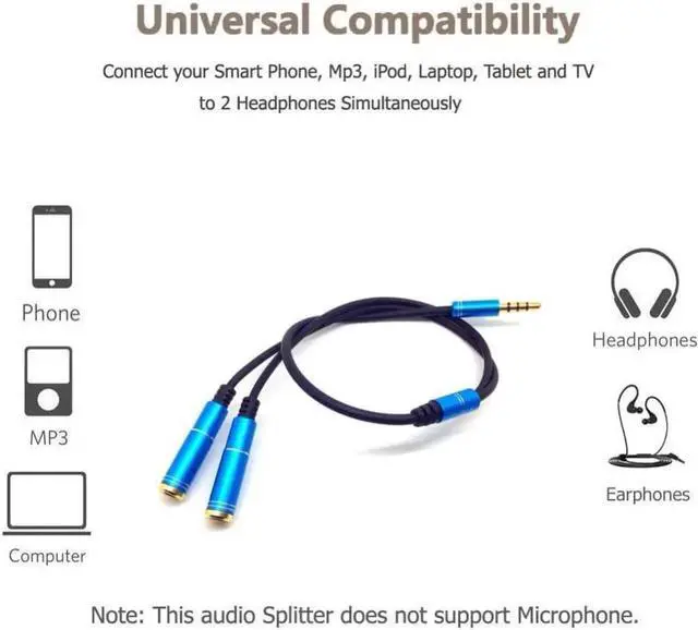 Alt view image 4 of 6 - 1Pcs 3.5mm Audio Splitter Cable 3.5mm Male to 2 Port 3.5mm Female with Mic 3.5 Extension Aux Cable Adapter for iPhone Speaker