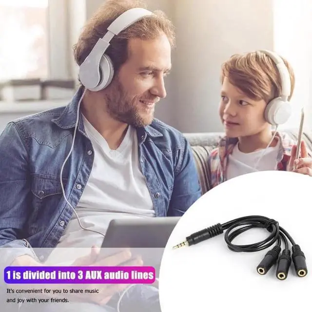 Alt view image 6 of 6 - 1Pcs 3.5mm 4 Pole Plug to 3 Way Stereo Audio Headphone Splitter Adapter Cable Black pvc Gold plated Plug Fit 3.5mm AUX audio output