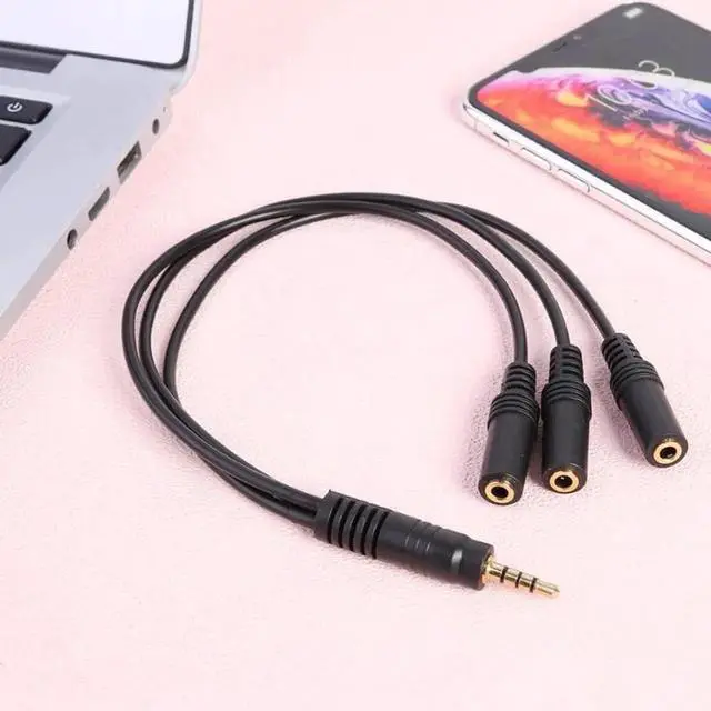 Alt view image 2 of 6 - 1Pcs 3.5mm 4 Pole Plug to 3 Way Stereo Audio Headphone Splitter Adapter Cable Black pvc Gold plated Plug Fit 3.5mm AUX audio output
