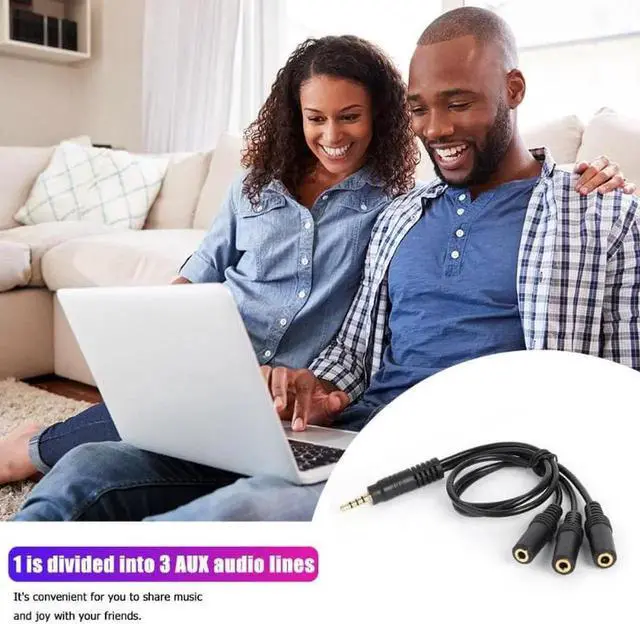 Alt view image 4 of 6 - 1Pcs 3.5mm 4 Pole Plug to 3 Way Stereo Audio Headphone Splitter Adapter Cable Black pvc Gold plated Plug Fit 3.5mm AUX audio output