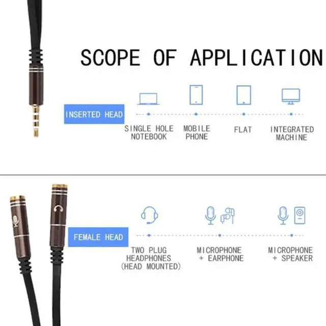 Alt view image 5 of 6 - 1Pcs Jack 3.5mm Splitter Adapter Aux Cable for iPhone Samsung MP3 Player 3.5mm Male to 2 Female Earphone Audio Splitter Cable