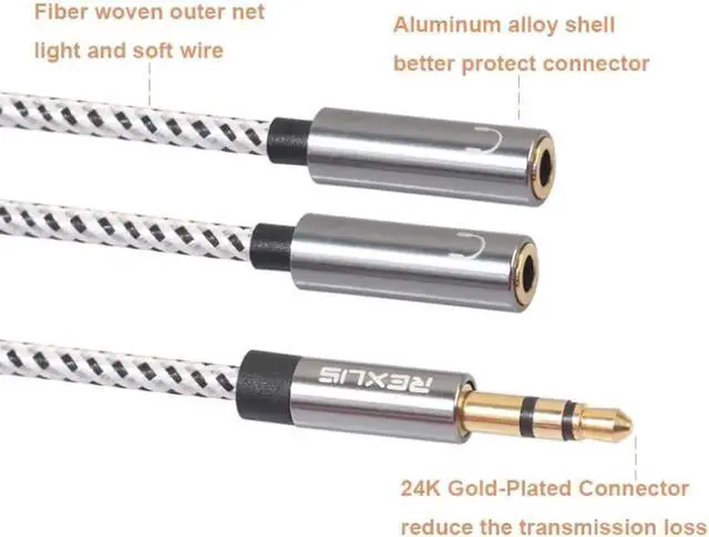 Alt view image 2 of 6 - 1Pcs Headphone Splitter Audio Cable 3.5mm Male to 2 Female Jack 3.5mm Splitter Adapter Aux Cable for iPhone Samsung Converter