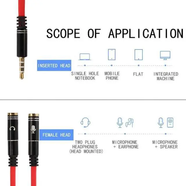 Alt view image 3 of 5 - 1Pcs 3.5mm Stereo Audio Male to 2 Female Headphone Mic Y Splitter Cable Adapter 3 pole Audio Cable for PC Notebook Laptop