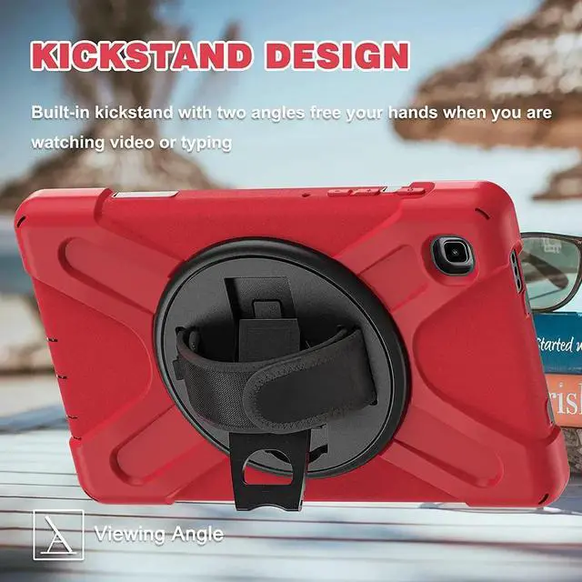 Alt view image 4 of 6 - Galaxy Tab A7 8.7 T220 Shield Case, Shockproof Heavy Duty Impact Drop Protection Case Cover for Samsung Galaxy Tab A 7 SM-T220 SM-T225 (Black/Red)