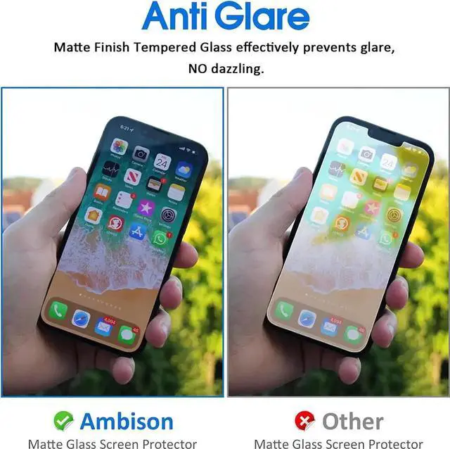 Alt view image 3 of 7 - [2 Pack] Matte Glass Screen Protector Designed for iPhone 14 2022/iPhone 13/13 Pro, Install Frame/Bubble Free/Anti-Glare&Fingerprint, 9H Tempered Glass Clear for iPhone 13/13 Pro 2021 6.1inch