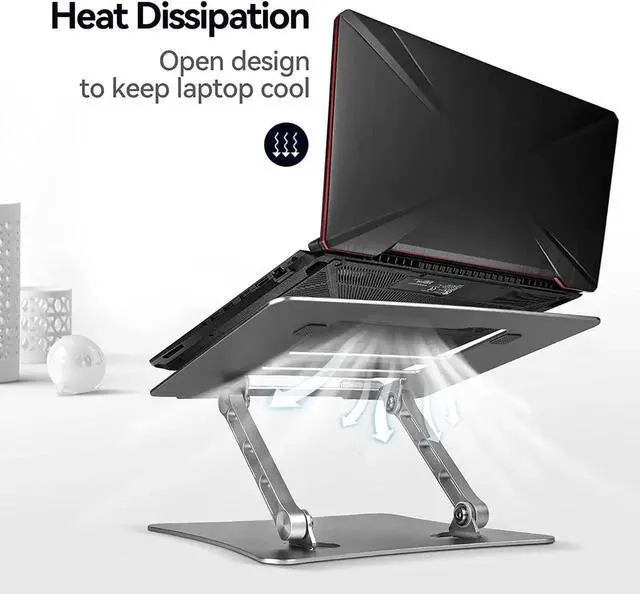 Alt view image 3 of 7 - Bcom Laptop StandFoldable Aluminum Alloy Computer StandErgonomically Adjustable Laptop Stand for DeskLaptop HolderCompatible with 10 to 17 inches LaptopsMacBook Stand for Office and HomeGray
