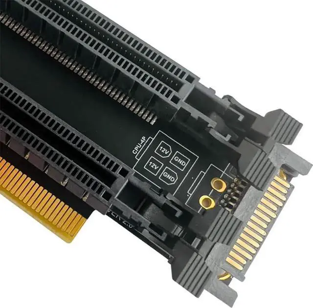 Alt view image 4 of 5 - PCI-E 4.0 x16 1 to 2 Expansion Card Gen4 Split Card PCIe-Bifurcation x16 to x8x8 with 20mm Spaced Slots CPU4P Power Supply Port (SATA)