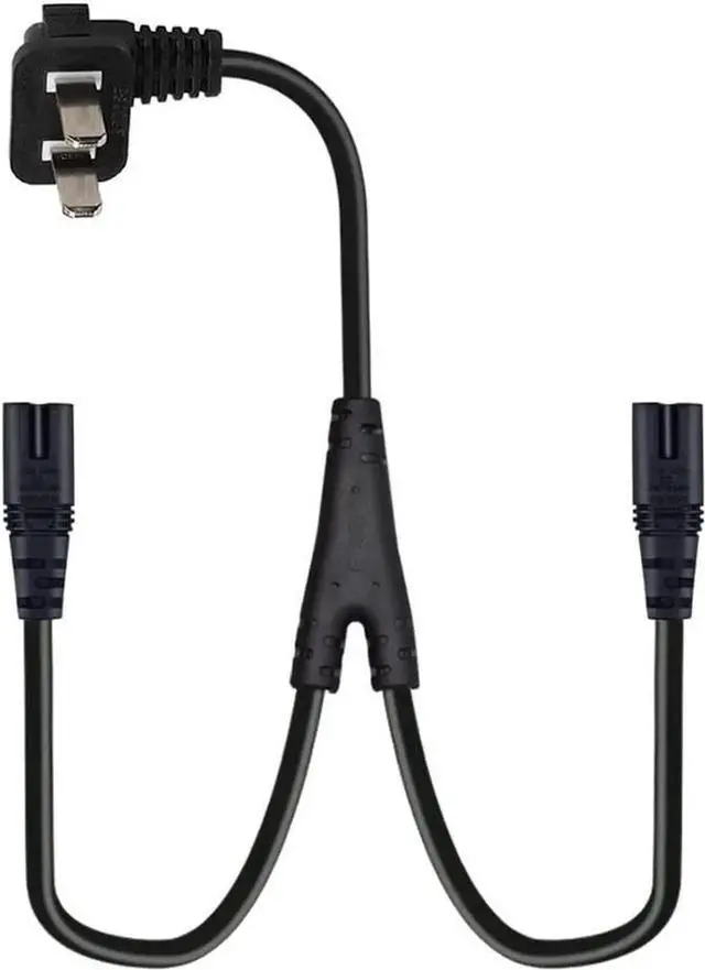 Alt view image 3 of 4 - 6FT Non-Polarized AC Power Cord 2 Prong 1-15p to Dual C8 Figure 8 Power Cable CCC Listed Universal Replacement Wall Cable (90 Degree Angle)