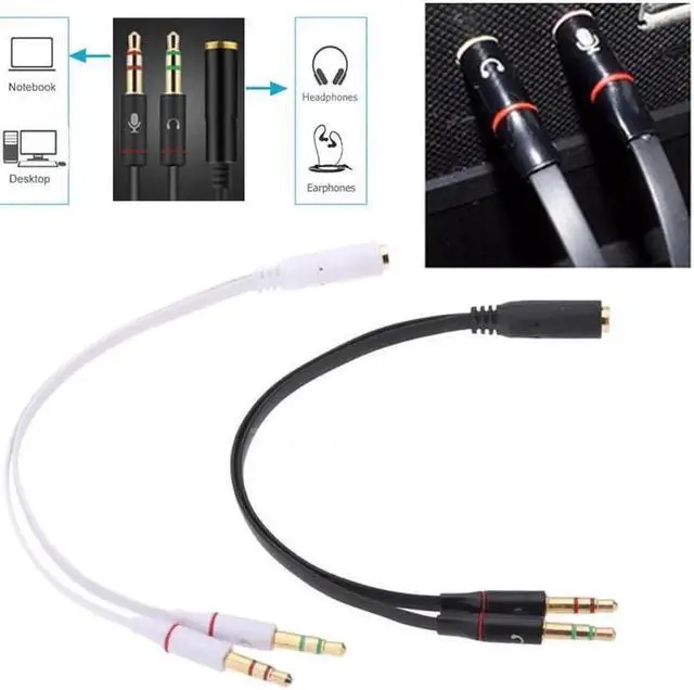 Alt view image 4 of 6 - 1Pcs Cewaal 3.5mm Microphone Cable Stereo Headphone Mic Audio Cable 2 Male to 1 Female Y Splitter Cable Adapter Plug Jack Cord
