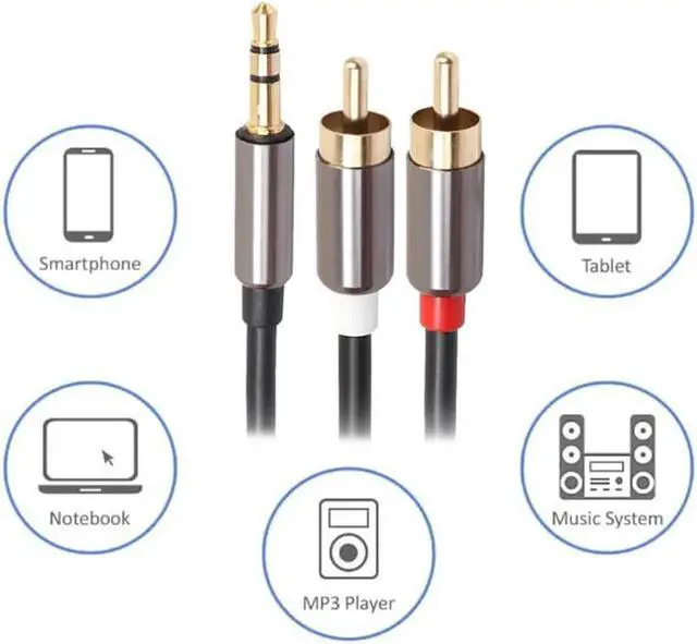 Alt view image 2 of 6 - 1Pcs 3.5mm Male to 2 RCA Male Audio Cable Aluminum Alloy Shell Audio Adapter Converter Splitter Cables Cord Wire Line for Amplifier