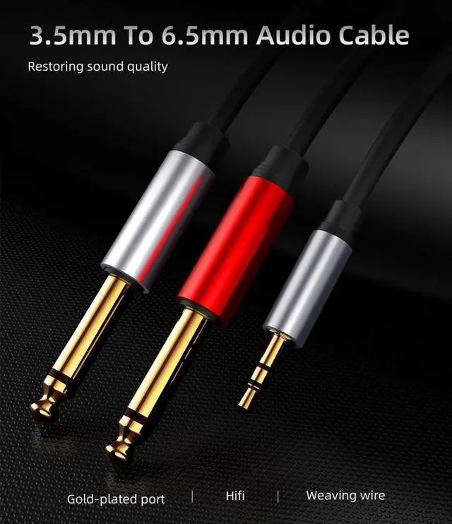 Main image of 1Pcs Jack Audio Cable 3.5mm to Dual 6.5mm Adapter 3.5 Jack Splitter Audio Cord For Mixer Amplifier Speaker 3.5 to 6.5 AUX Adapter