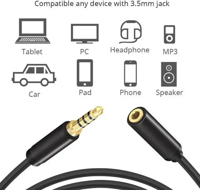 Alt view image 2 of 6 - 1Pcs Audio Cable Jack 3.5mm Male to Female Earphone Extension Cable 3.5mm Headphone Splitter Adapter for iphone Laptop