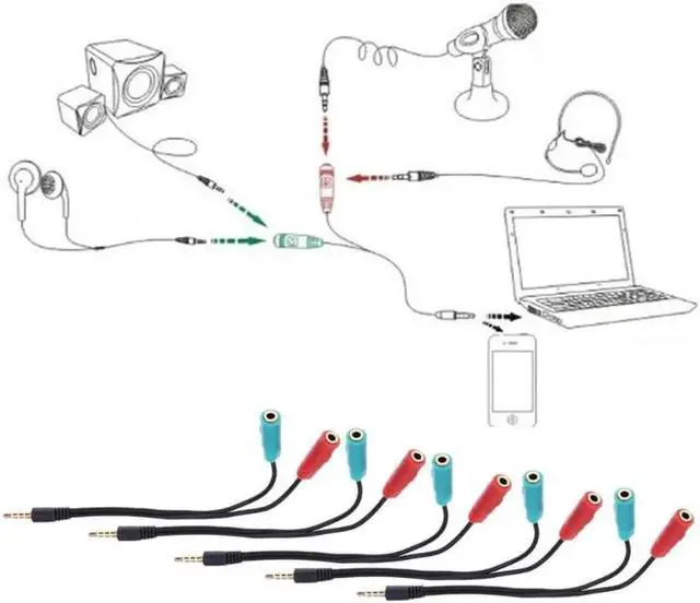 Alt view image 2 of 6 - 5pcs 2 In 1 Splitter 4 Pole 3.5mm Headphone Splitter Audio Cable 3.5mm Male To 2 Female Jack 3.5mm Splitter Adapter Aux Cable