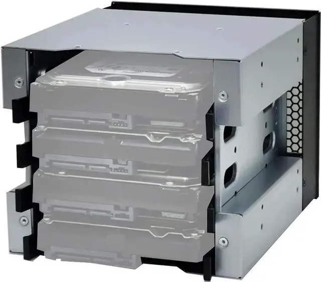 Alt view image 3 of 5 - 5" 3 x Optical Drive Bay to 4-Bay 3.5 Inch SATA SAS HDD Cage Rack Bracket Hard Drive Tray Caddy Adapter with SATA 3.0 Date Cable (Only Caddy)