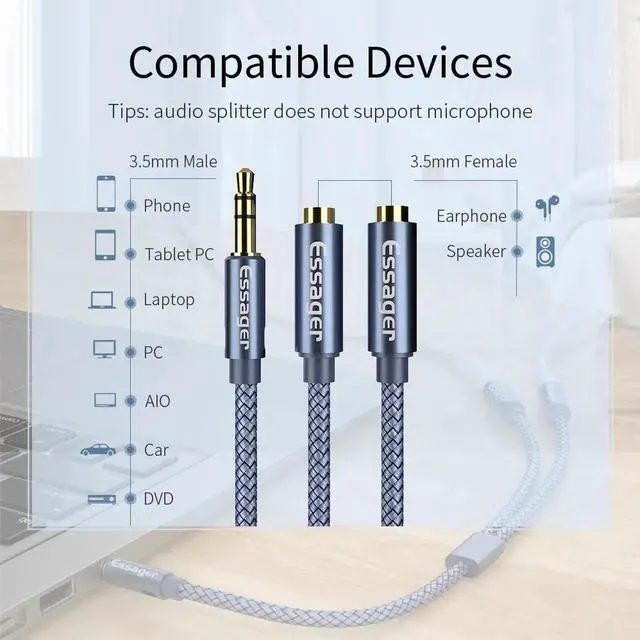 Alt view image 6 of 6 - 1Pcs Aux Cable Jack 3.5mm Male to 2 Female Headphone Earphone Splitter 3.5 Jack Audio Cable Adapter For Xiaomi Redmi Samsung