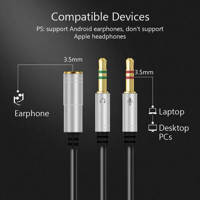 Alt view image 6 of 6 - 1Pcs VVKing 3.5mm Jack Splitter Headphone for Computer 3.5mm Female to 2 Male 3.5mm Mic Audio Y Splitter Cable Headset to PC Adapter