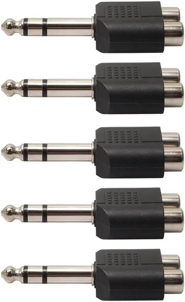 Main image of 5Pcs/Lot 6.35mm 1/4" Stereo Plug To 2 RCA Splitter Audio Adapter Converter Male to Female Audio Connecter Adaptor Plug