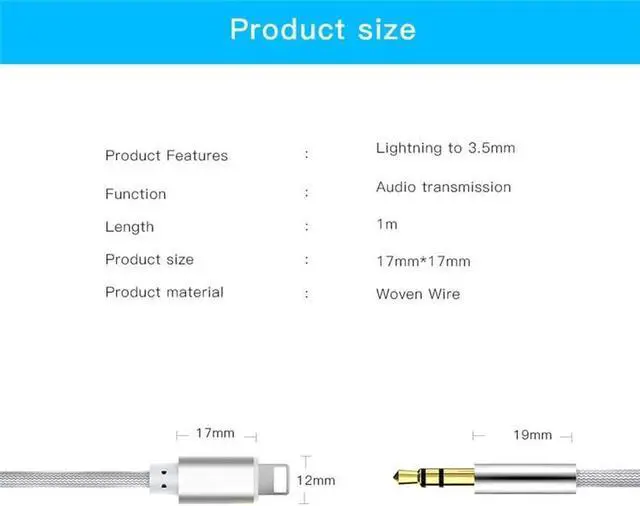 Alt view image 6 of 6 - 1Pcs Nylon Car AUX Audio Cable to 3.5 mm Jack Speaker Cable For iphone X XS MAX XR 7 8 Plus 3.5 Headphones Audio Adapter Splitter