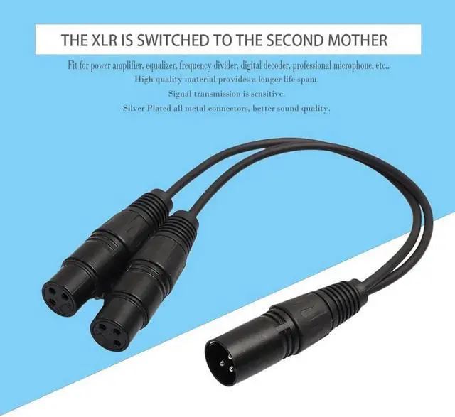 Alt view image 5 of 6 - 1Pcs 3pin XLR Splitter Cable Male Jack To Dual 2 Female Plug Y Splitter Audio Adapter Cable Connector Wire 0.3M