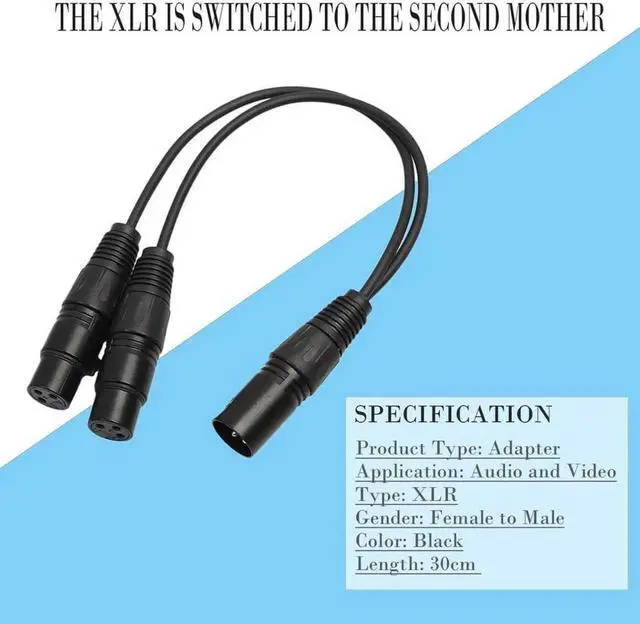 Alt view image 2 of 6 - 1Pcs 3pin XLR Splitter Cable Male Jack To Dual 2 Female Plug Y Splitter Audio Adapter Cable Connector Wire 0.3M