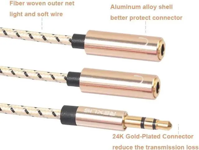 Alt view image 3 of 6 - 1Pcs REXLIS Headphone Splitter Audio Cable 3.5mm Male to 2 Female Jack 3.5mm Splitter Adapter Aux Cable for iPhone Samsung Converter