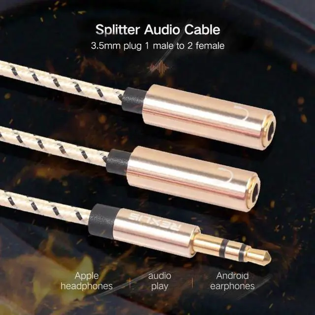 Alt view image 5 of 6 - 1Pcs REXLIS Headphone Splitter Audio Cable 3.5mm Male to 2 Female Jack 3.5mm Splitter Adapter Aux Cable for iPhone Samsung Converter