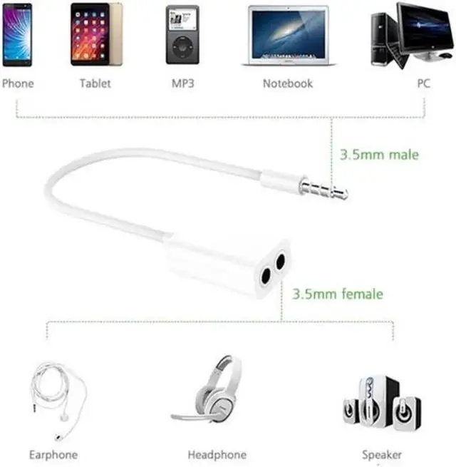 Alt view image 5 of 6 - 1Pcs 3.5mm Jack Earphone Splitter Cable 1 Male to 2 Female headphone Audio Splitter Adapter for MP3 Mobile Phone 3.5mm cable aux