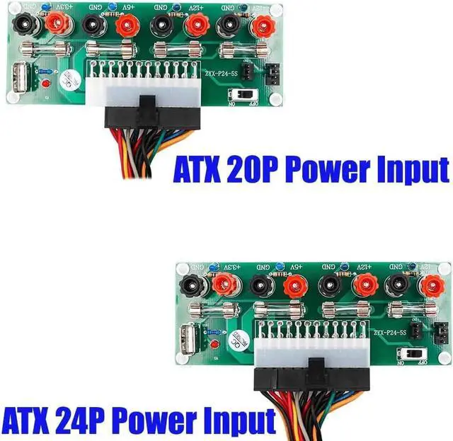 Alt view image 7 of 7 - 2pcs 20/24Pins ATX Benchtop Power Adapter Board with USB 5V Port Computer ATX Power Supply Breakout Adapter Module (Green)