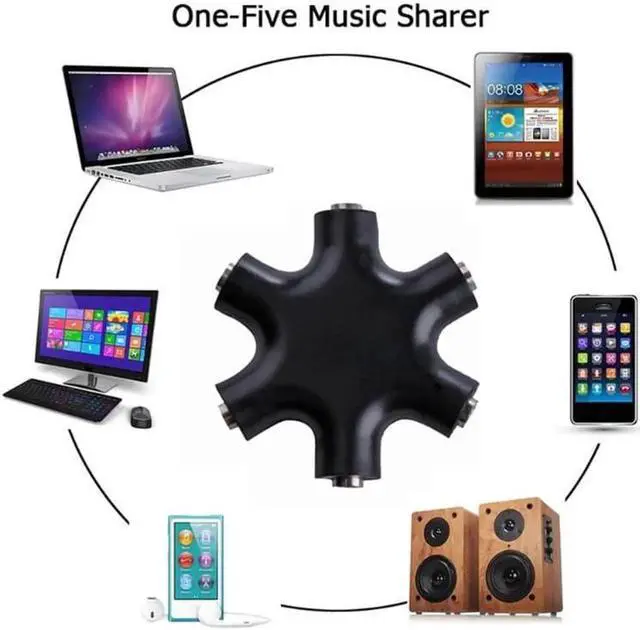 Alt view image 2 of 6 - 1Pcs 3.5mm Earphone Headphone Audio Splitter 1 Male to 5 Female Port Cable Adapter Converter Connector Audio Splitter