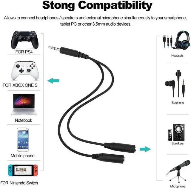 Alt view image 4 of 6 - 2PCS 3.5mm Audio Y Splitter Cable Headset Audio Microphone Adapter 2 Female to 1 Male Converter for Smart Phone Tablet PC Laptop