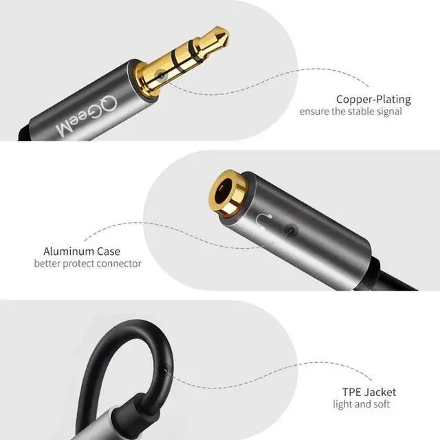 Alt view image 2 of 6 - 1Pcs QGEEM Headphone Splitter Audio Cable 3.5mm Male to 2 Female Jack 3.5mm Splitter Adapter Aux Cable for iPhone Samsung MP3 Playe