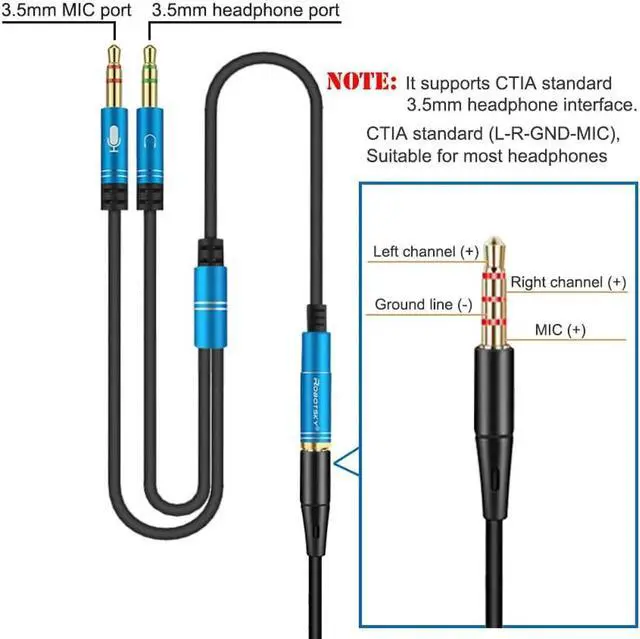 Alt view image 3 of 6 - 1Pcs Jack 3.5mm Audio Cable Headphone Microphone Splitter 2 Male to Female Jack 3.5 Extension Aux Cable Adapter for Phone Latpop
