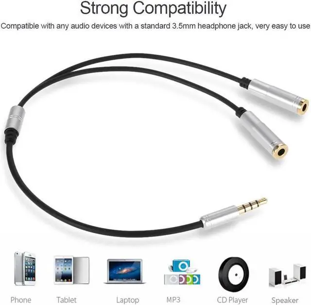 Alt view image 3 of 6 - 1Pcs 3.5mm Audio Splitter Cable AUX Stereo 1 Male to 2 Female Headphone Extension Cable Adapter for Smart Phone Tablet PC Laptop