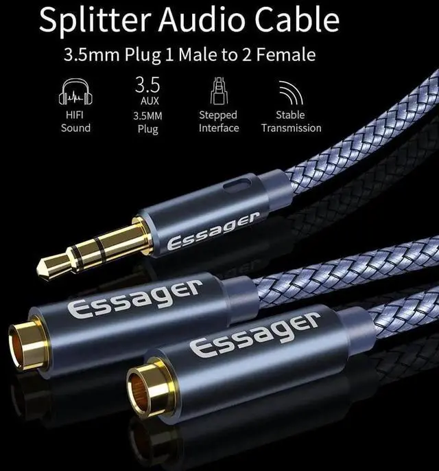 Alt view image 6 of 6 - 1Pcs Aux Cable Jack 3.5mm Male to 2 Female Headphone Earphone Splitter 3.5 mm Jack Audio Cable MP3 Adapter For Xiaomi Redmi