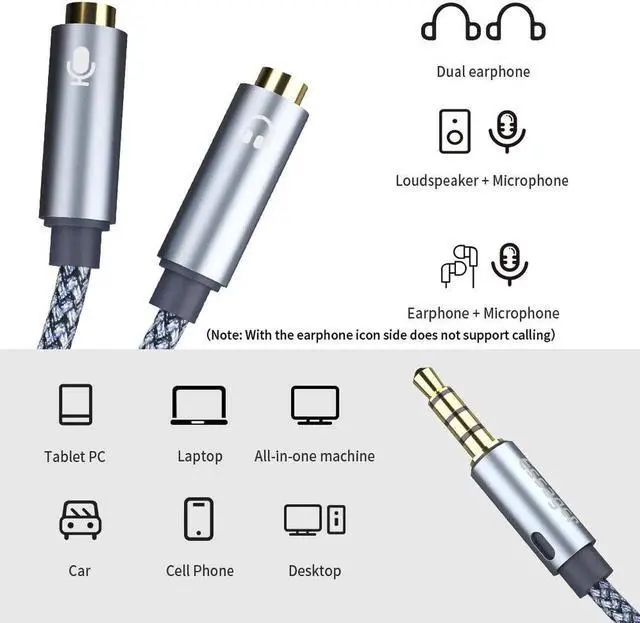 Alt view image 2 of 6 - 1Pcs Headphone Splitter 3.5mm Audio Cable 3.5 mm Splitter Adapter Male to 2 Female Jack AUX Cable for iPhone Xiaomi Redmi MP3
