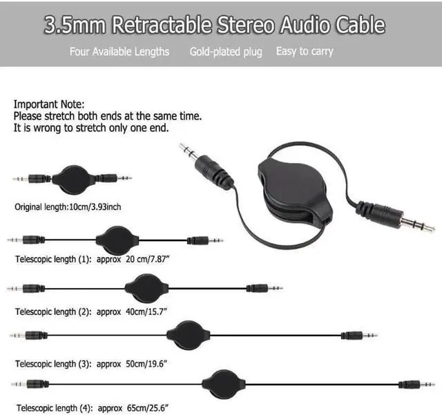 Alt view image 4 of 6 - 1 pcs 3.5mm TRS Flexible Stereo AUX Cable Retractable Extended Audio Cable Wire TRS stereo plug nickel plated plug Plastics Me