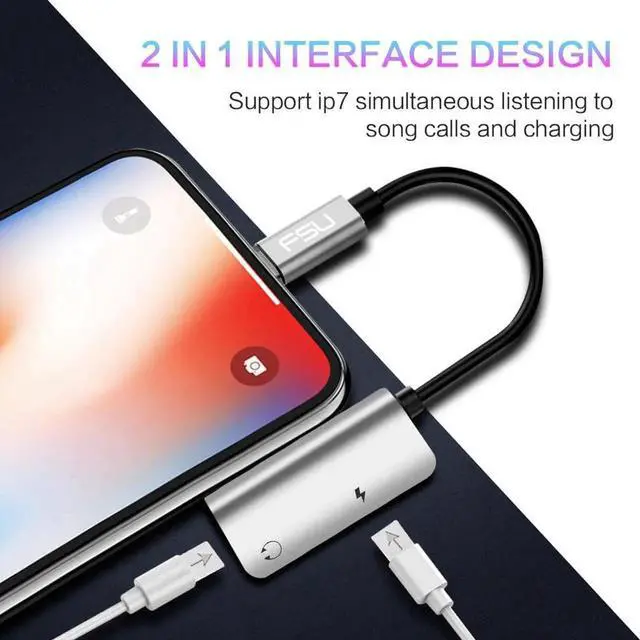 Alt view image 2 of 6 - 1Pcs 2 in 1 USB C Audio Splitter Cable Charger Audio Earphone Jack Cable Adapter Converter For Apple iPhone X XS Max XR 6S 6 7 8 Plus
