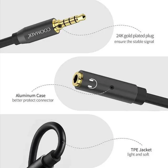 Alt view image 3 of 6 - 1Pcs Coomaer 3.5mm audio splitter cable for computer phone 3.5mm jack headphone microphone combo aux cable headphone splitter adapter