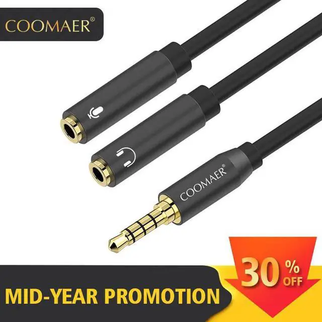 Main image of 1Pcs Coomaer 3.5mm audio splitter cable for computer phone 3.5mm jack headphone microphone combo aux cable headphone splitter adapter
